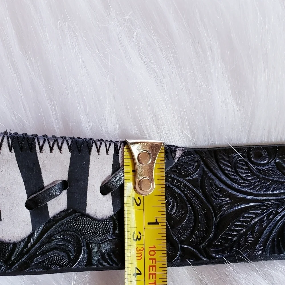 Genuine Leather Zebra Pattern Western Belt Silver